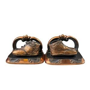 Vintage Bronzed Baby Shoes Bookends MCM Mid Century Modern Nursery Decor